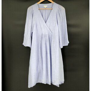 Sundance Women's Linen Knee Length Dress L Light Blue Country Boho Lagenlook